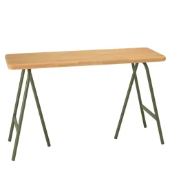 Console plateau en pin et pieds tréteaux en métal vert HELENA
