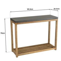 Console rectangulaire grand modèle double plateau effet béton foncé et acacia HECTOR