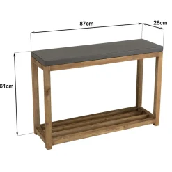 Console rectangulaire petit modèle double plateau effet béton foncé et acacia HECTOR