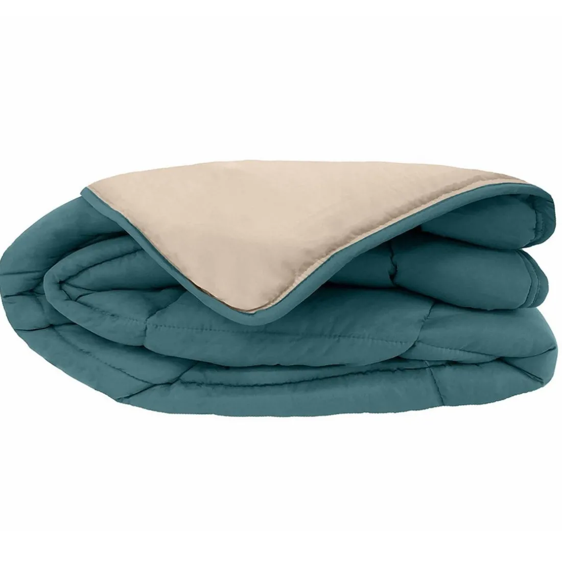 Couette chaude bicolore COCOON bleu paon/galet