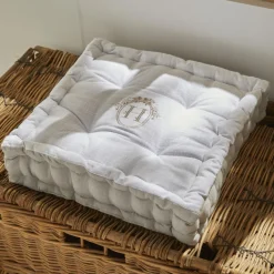 Coussin de Sol Blanc Slub Chambray Broderie Berenice - Charme