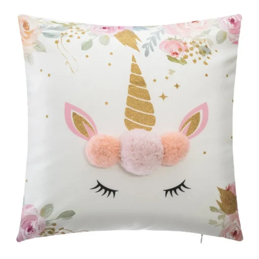 Coussin Licorne Pompons