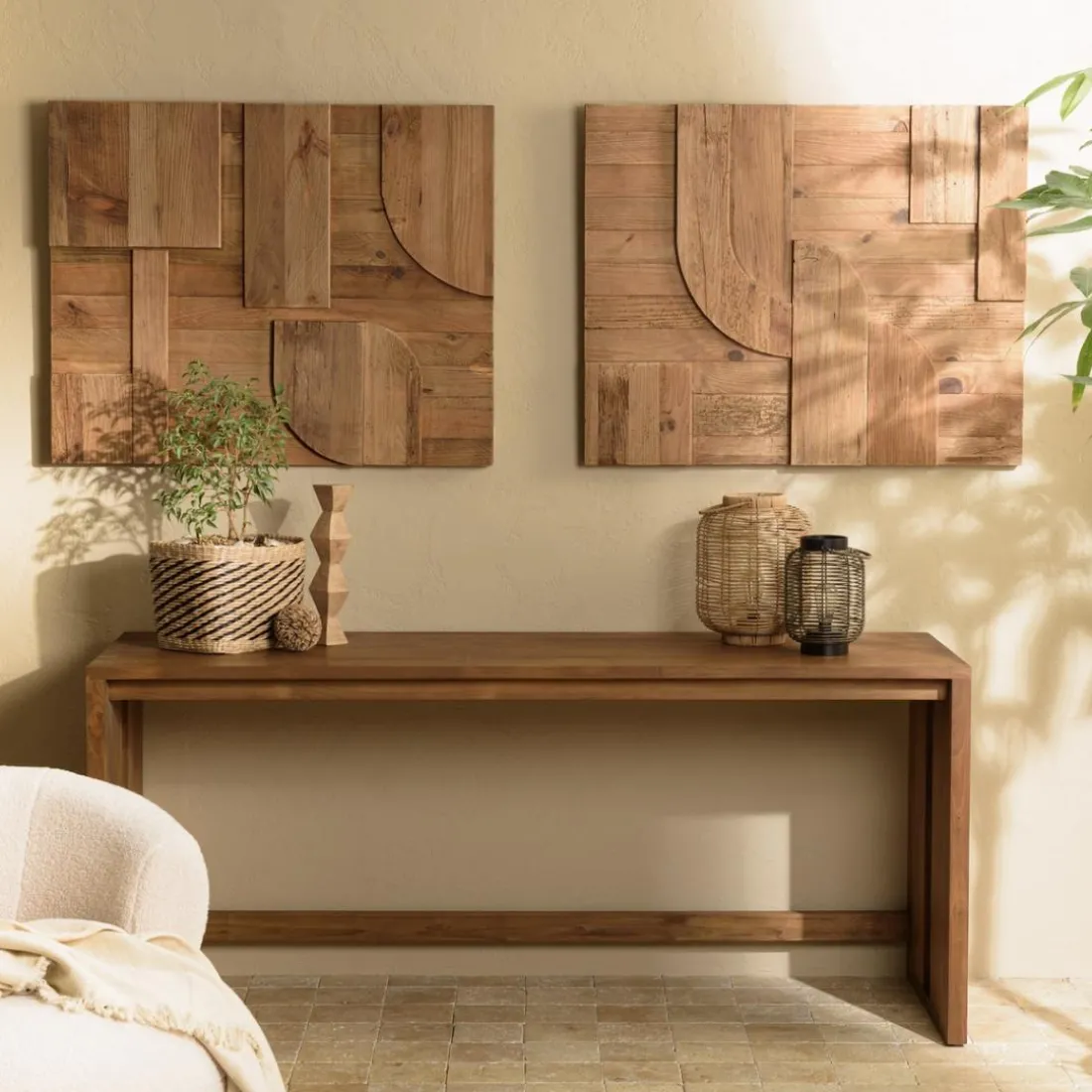 Décoration murale C formes géométriques en Pin recyclé SANDY Marron