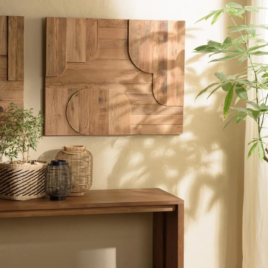 Décoration murale D formes géométriques en Pin recyclé SANDY Marron