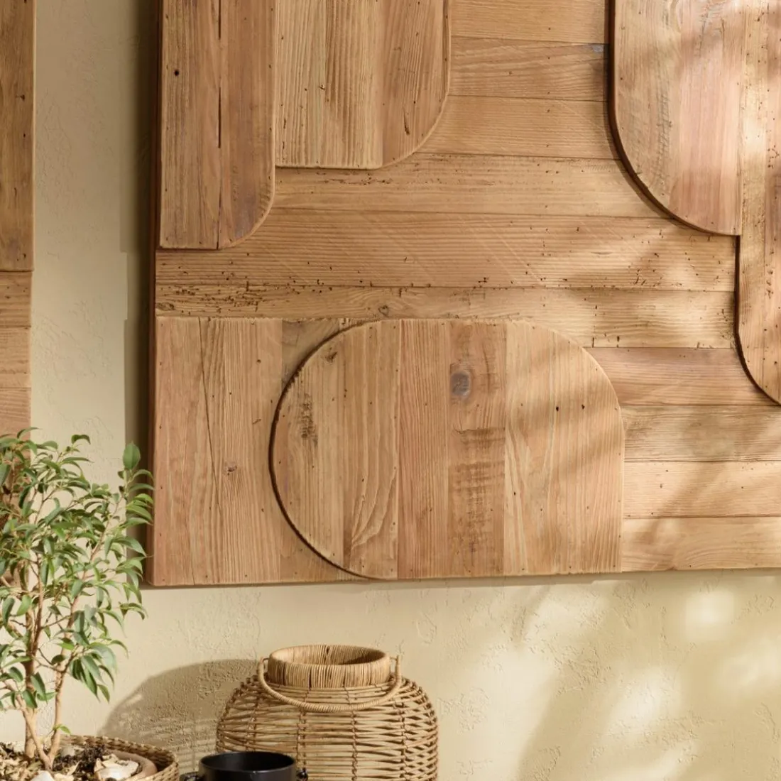 Décoration murale D formes géométriques en Pin recyclé SANDY Marron