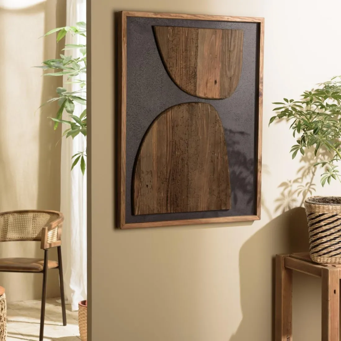 Décoration murale formes sur fond noir Pin recyclé SANDY