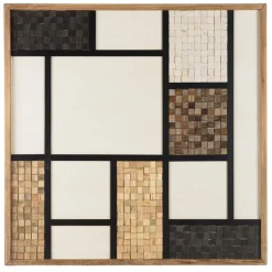 Décoration murale mosaïque tricolore en Pin recyclé SANDY Ecru