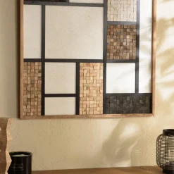 Décoration murale mosaïque tricolore en Pin recyclé SANDY Ecru