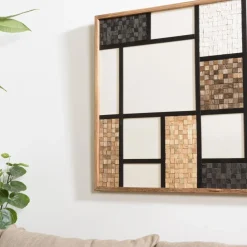 Décoration murale mosaïque tricolore en Pin recyclé SANDY Ecru