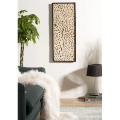 Décoration murale rectangulaire 100x40cm bois branches Teck nature Pailin