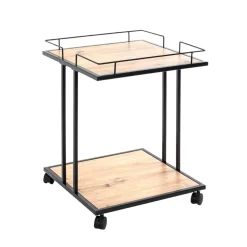 Desserte à roulettes avec plateaux en MDF décor chêne et en en Tube d'acier laqué Noir