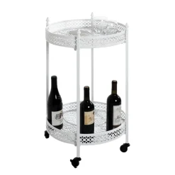 Desserte acier laqué blanc sur roulettes et plateaux métal laqué blanc