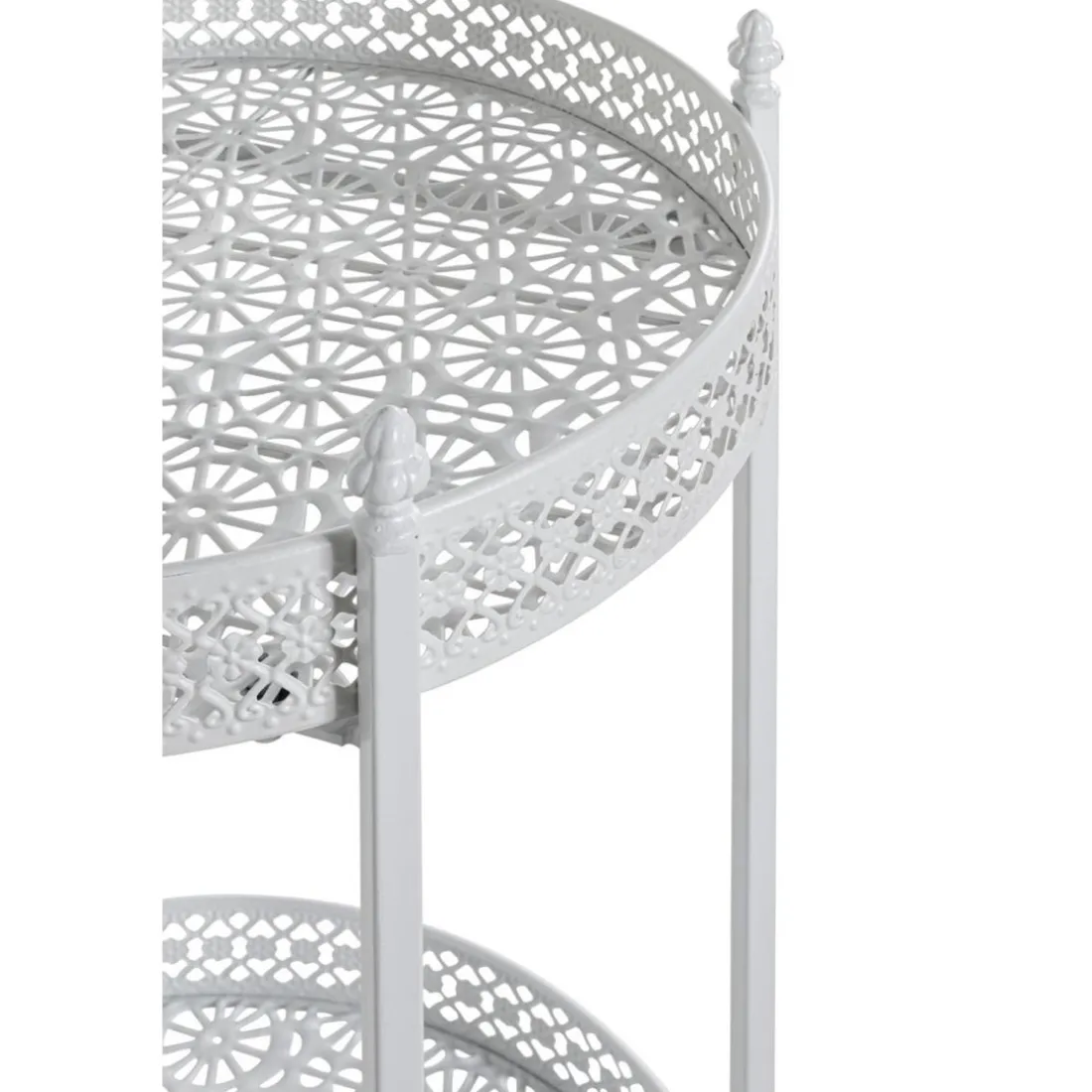 Desserte acier laqué blanc sur roulettes et plateaux métal laqué blanc