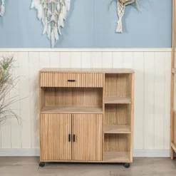 Desserte Chariot Bois Massif Rotin