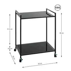 Desserte Noire en Métal avec plateau en Verre laqué