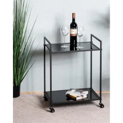 Desserte Noire en Métal avec plateau en Verre laqué