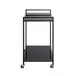 Desserte Noire en Métal avec plateau en Verre laqué