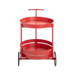 Desserte ronde double plateau rouge laqué