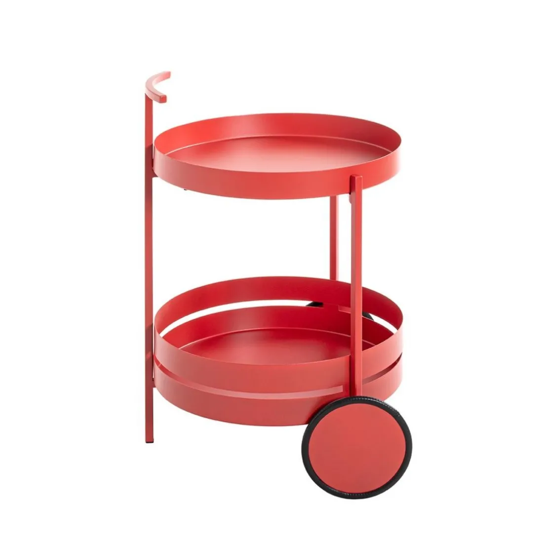 Desserte ronde double plateau rouge laqué