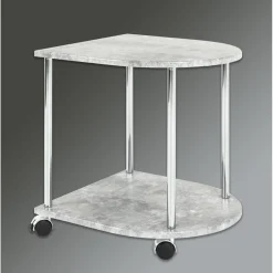 Desserte sur roulette avec plateau demi rond en bois et structure en acier chromé