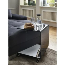 Desserte sur roulettes en verre transparent de 12 m avec intérieur laqué Blanc et extérieur laqué Noir