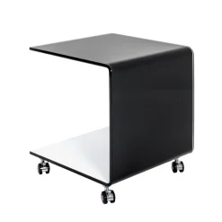 Desserte sur roulettes en verre transparent de 12 m avec intérieur laqué Blanc et extérieur laqué Noir