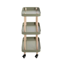 Desserte trois niveaux en bois avec étagères métal laqué vert
