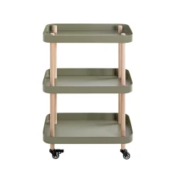 Desserte trois niveaux en bois avec étagères métal laqué vert