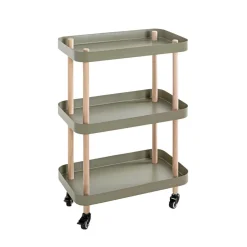 Desserte trois niveaux en bois avec étagères métal laqué vert