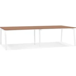 Double bureau bench ou table de réunion 'AMADEUS' en bois finition Noyer et métal blanc