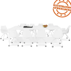 Double bureau bench ou table de réunion 'AMADEUS' en bois finition Noyer et métal blanc