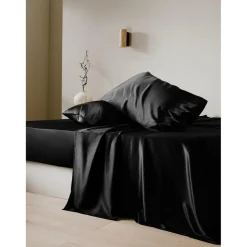 Drap Housse en Soie Sans Couture noir foncé