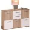 Enfilade de 7 rangements en bois 115 x 30 CM Blanche et Naturelle ELVEZIA