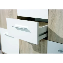 Enfilade de 7 rangements en bois 115 x 30 CM Blanche et Naturelle ELVEZIA