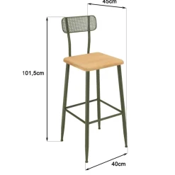 Ensemble 1 bar avec 2 tabourets pin et métal vert HELENA