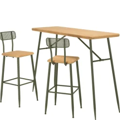 Ensemble 1 bar avec 2 tabourets pin et métal vert HELENA
