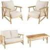 Ensemble canapé 2 places 2 fauteuils 1 table basse en teck MADURA Blanc