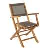Ensemble de 2 fauteuils de jardin pliants en bois teck et textilène couleur taupe
