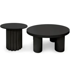 Ensemble de 2 tables basses rondes avec piètement style colonne Storia Noir