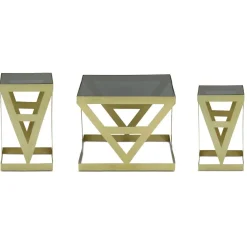 Ensemble de 3 tables d'appoint Amstra en Verre fumé et Métal Or