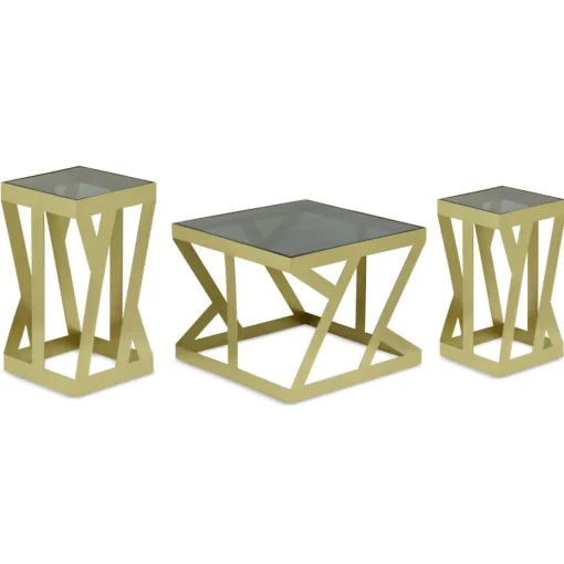 Ensemble de 3 tables d'appoint Zendaya en Verre fumé et Métal Or