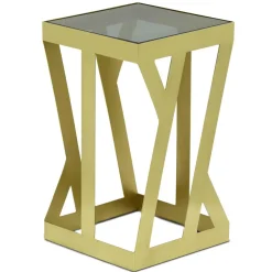 Ensemble de 3 tables d'appoint Zendaya en Verre fumé et Métal Or