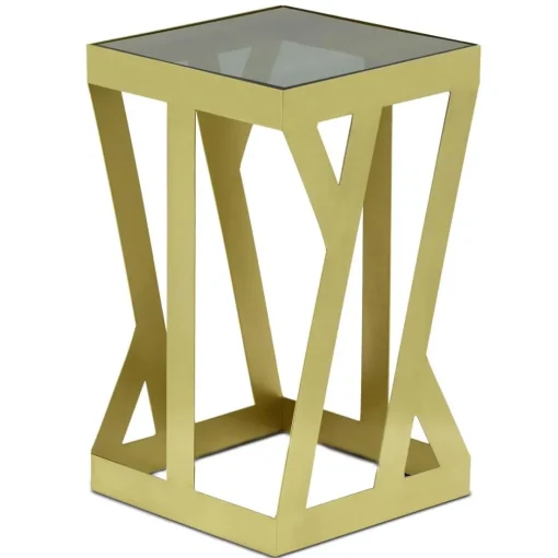 Ensemble de 3 tables d'appoint Zendaya en Verre fumé et Métal Or