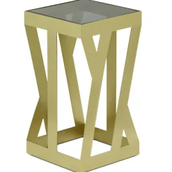 Ensemble de 3 tables d'appoint Zendaya en Verre fumé et Métal Or