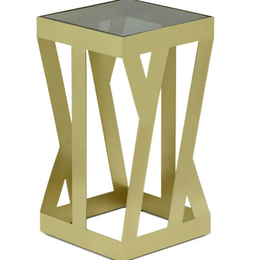Ensemble de 3 tables d'appoint Zendaya en Verre fumé et Métal Or
