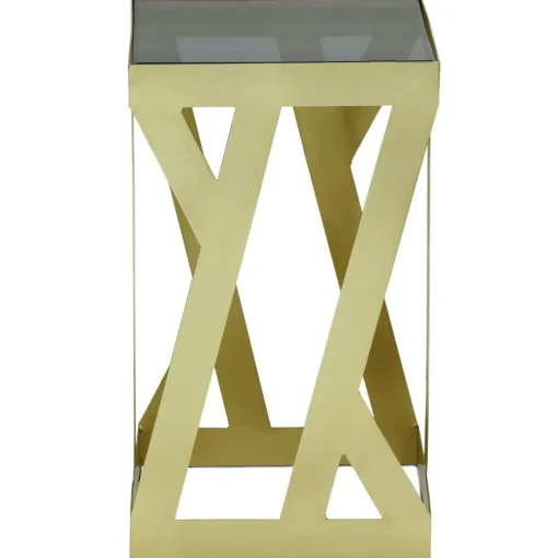 Ensemble de 3 tables d'appoint Zendaya en Verre fumé et Métal Or