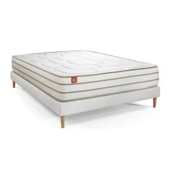 Ensemble LE DOUILLET Memoire de forme BioViscoMaxi epaisseur et sommier Blanc