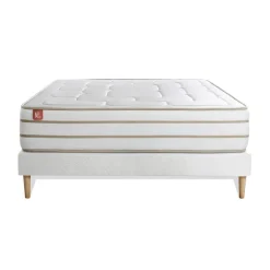Ensemble LE DOUILLET Memoire de forme BioViscoMaxi epaisseur et sommier Blanc