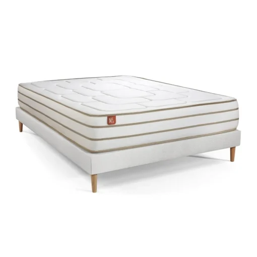 Ensemble LE DOUILLET Memoire de forme BioVisco Maxi epaisseur et sommier kit Blanc