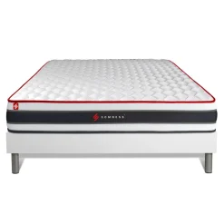 Ensemble matelas ressorts ensaches et memoire de forme et sommier kit blanc